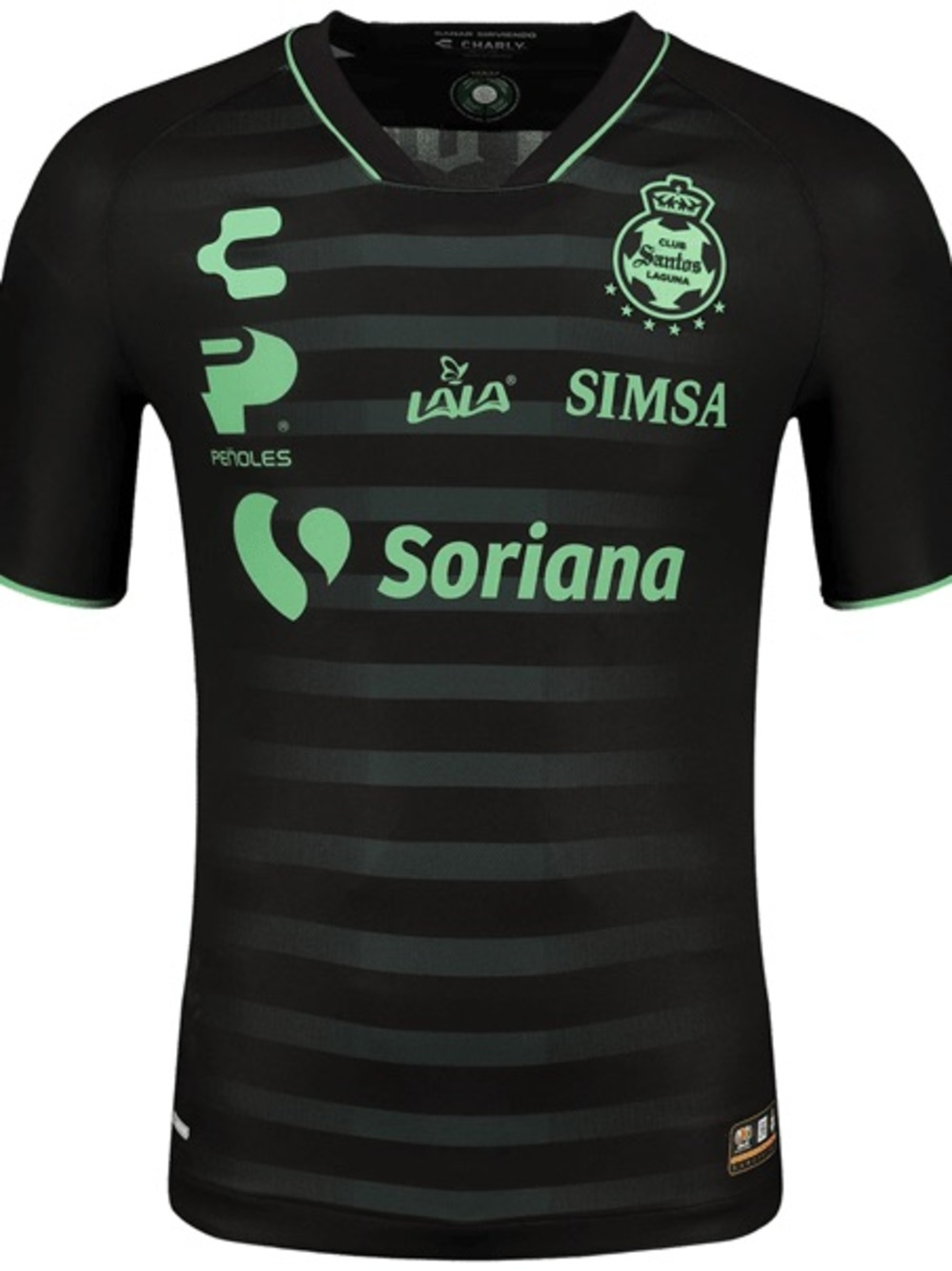 Brand New Charly Santos Laguna Men’s Black Soccer Jersey with Mint Green Accents